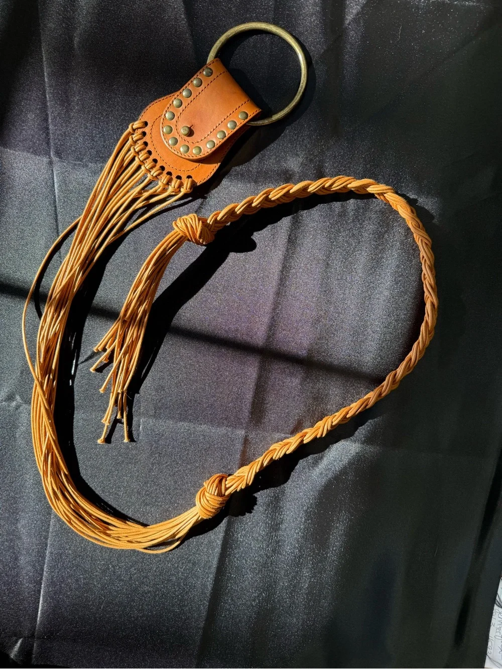 Vintage Rafe New York Tan Braided Leather Fringe Belt